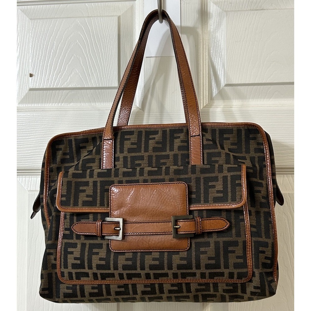 Fendi Brown/Tobacco Zucca Canvas Pocket Laptop Bag **EUC**